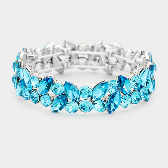 Small Teal Crystal Marquise Stone Pageant Bracelet | Prom Bracelet