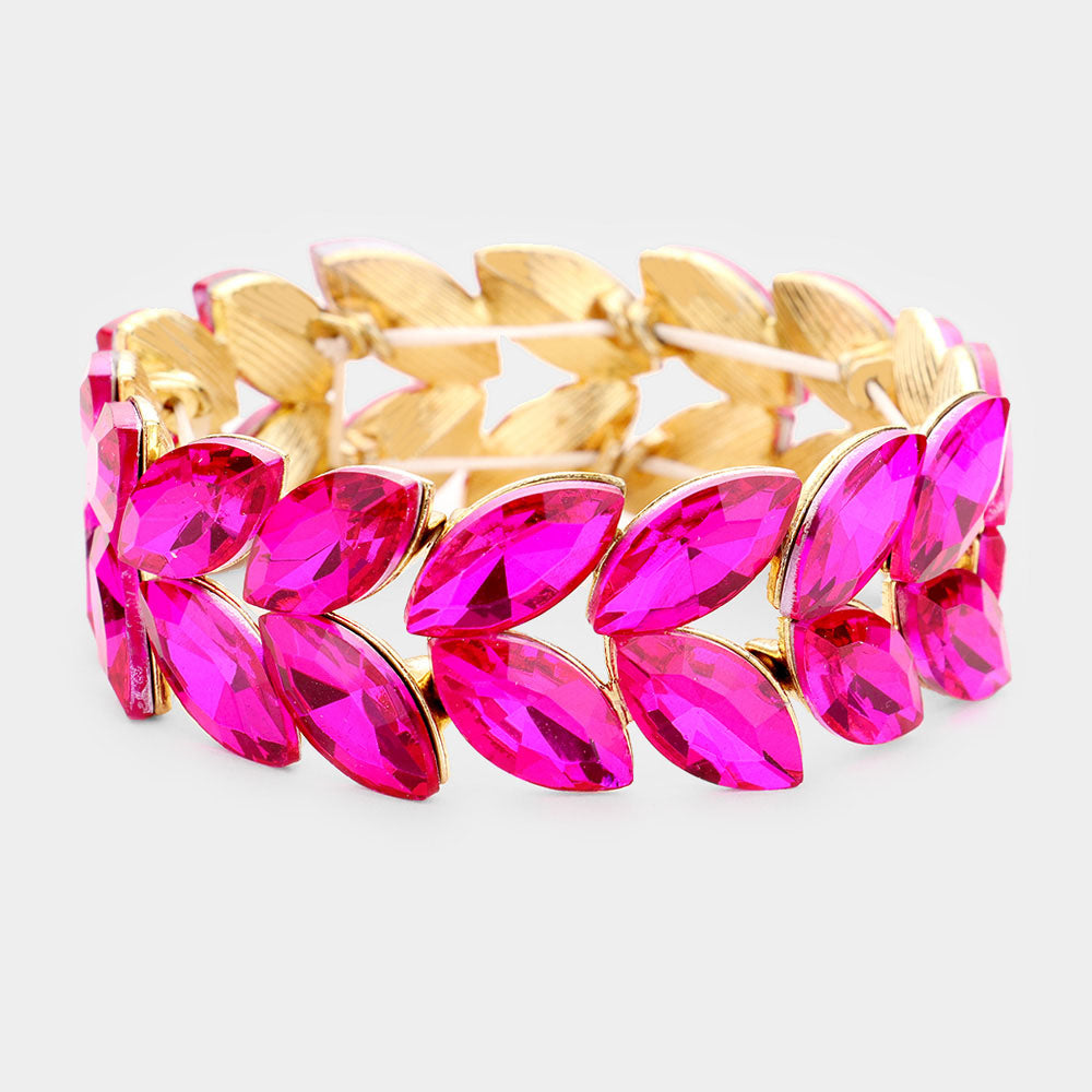 Fuchsia Crystal Marquise Shaped Stone Stretch Bracelet