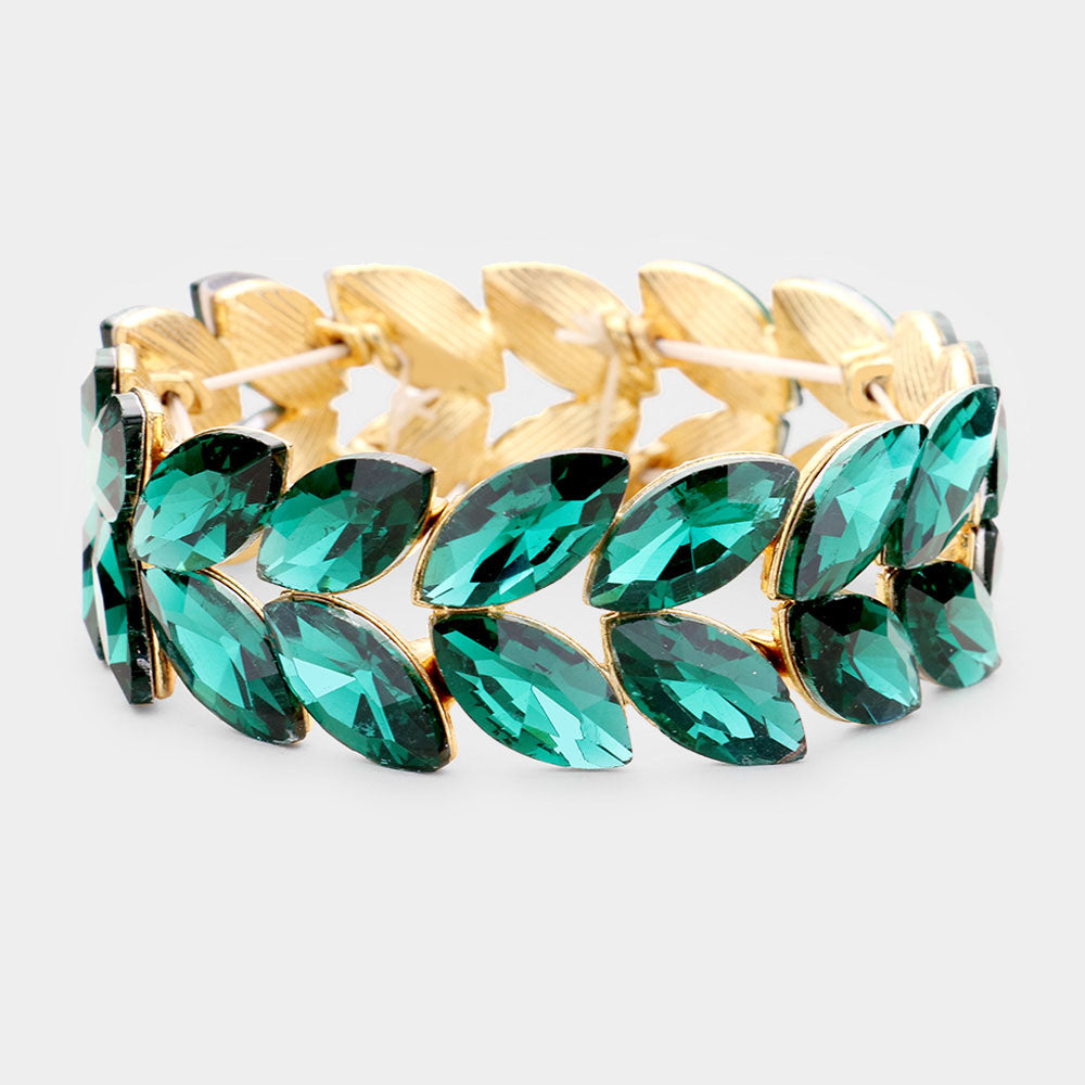 Emerald Crystal Marquise Shaped Stone Stretch Bracelet 