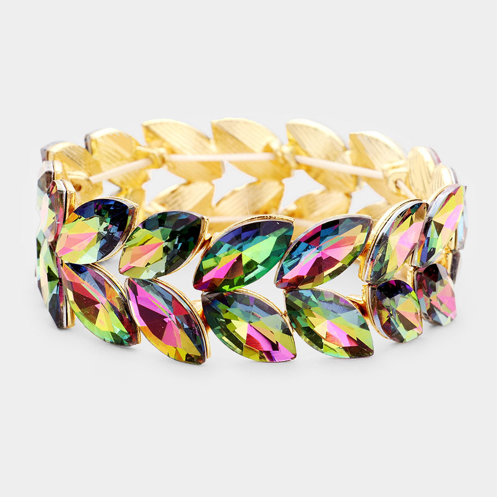 Multi-Color Crystal Marquise Shaped Stone Stretch Bracelet