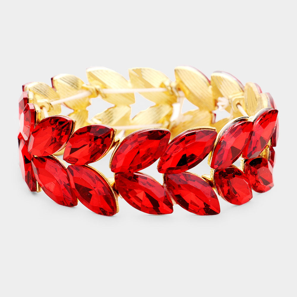 Red Crystal Marquise Shaped Stone Stretch Bracelet 