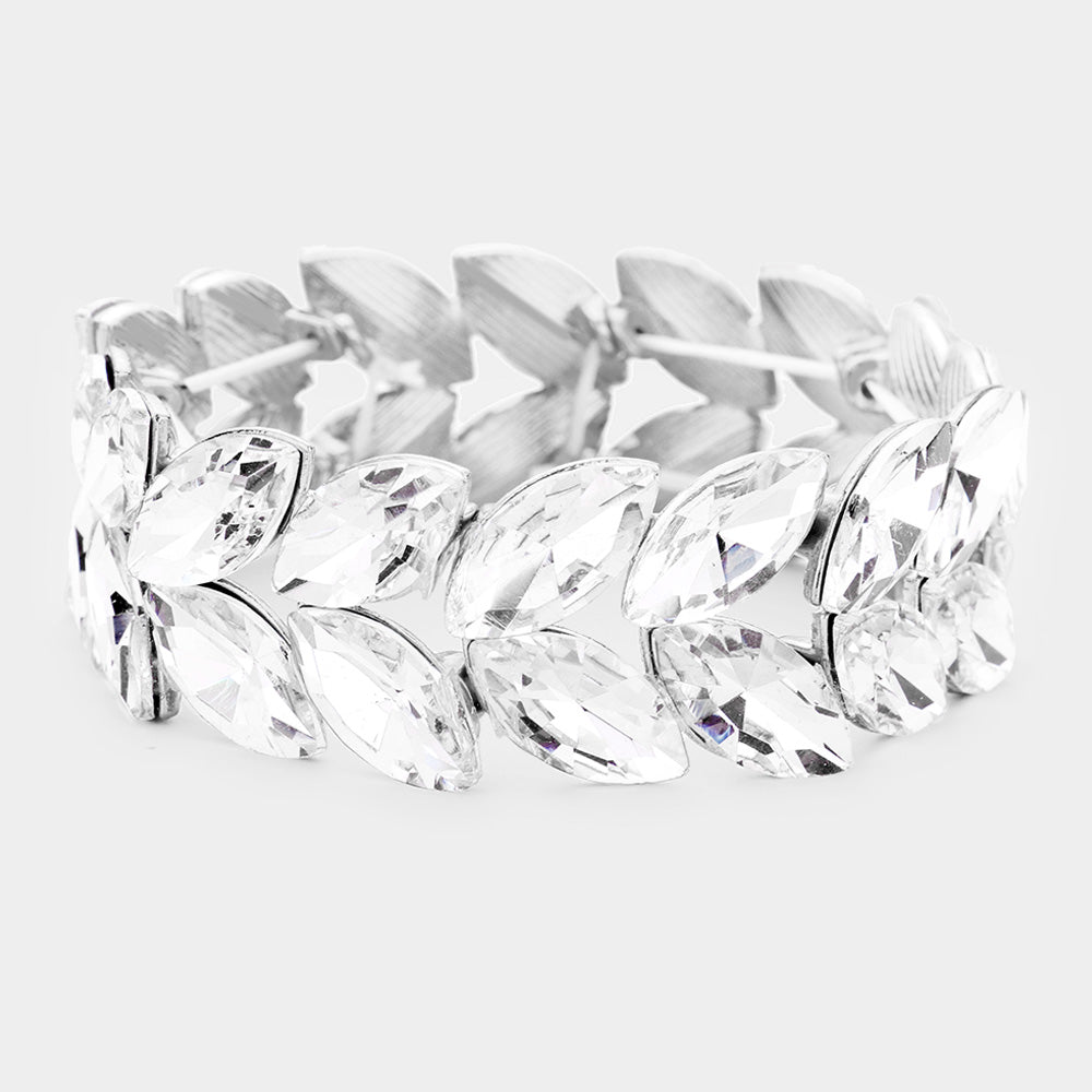 Clear Crystal Marquise Shaped Stone Stretch Bracelet