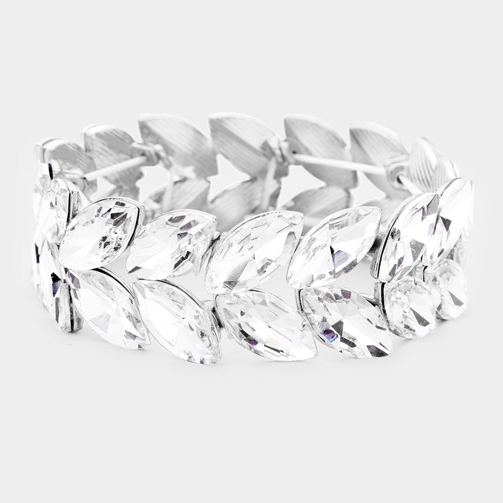 Clear Crystal Marquise Shaped Stone Stretch Bracelet 