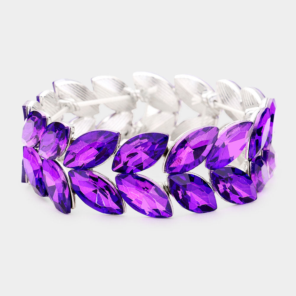 Purple Crystal Marquise Shaped Stone Stretch Bracelet 