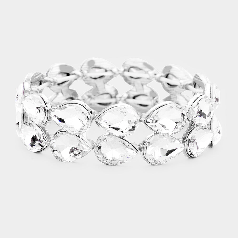Clear Double Row Crystal Teardrop Stretch Bracelet