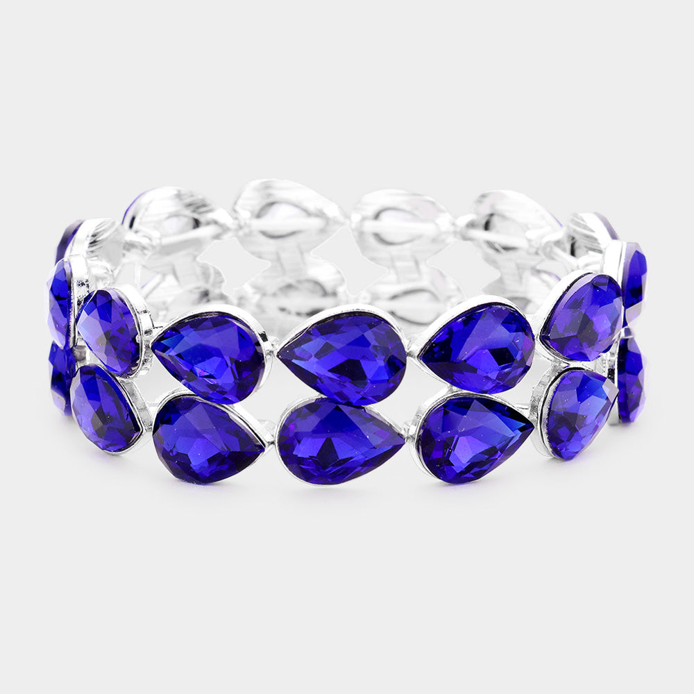 Sapphire Double Row Crystal Teardrop Stretch Bracelet