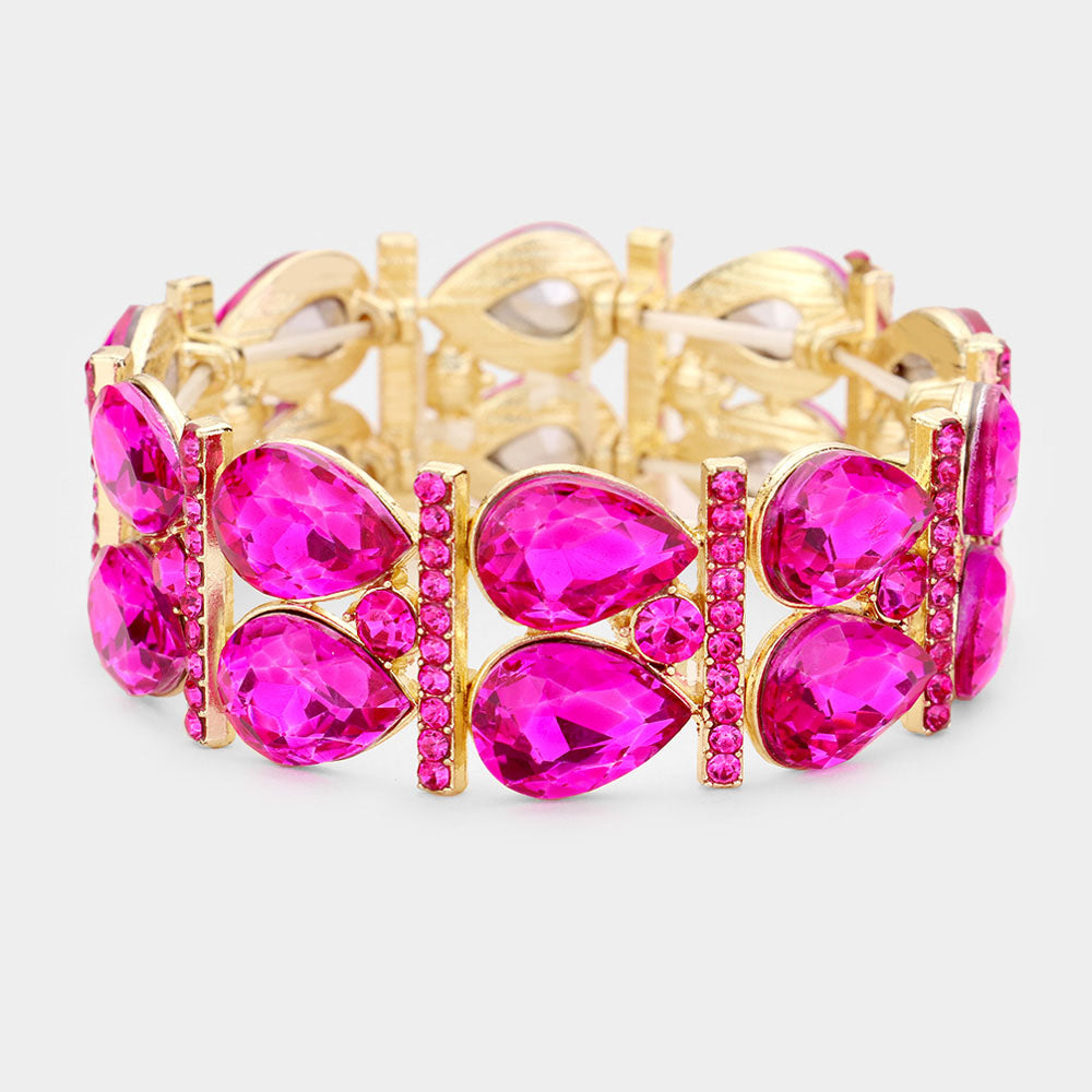 Fuchsia Teardrop Stretch Pageant Bracelet