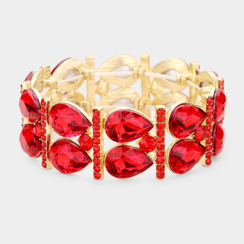 Red Teardrop Stretch Pageant Bracelet