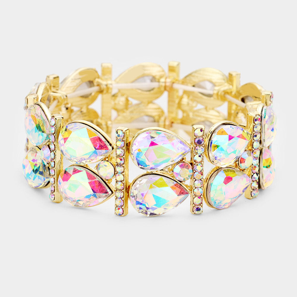 AB Teardrop Stretch Pageant Bracelet on Gold