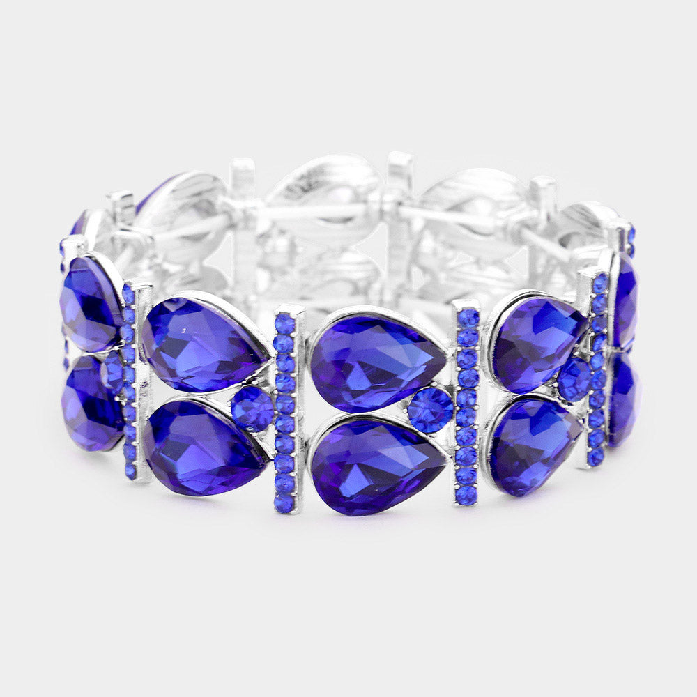 Sapphire Crystal Teardrop Stretch Pageant Bracelet