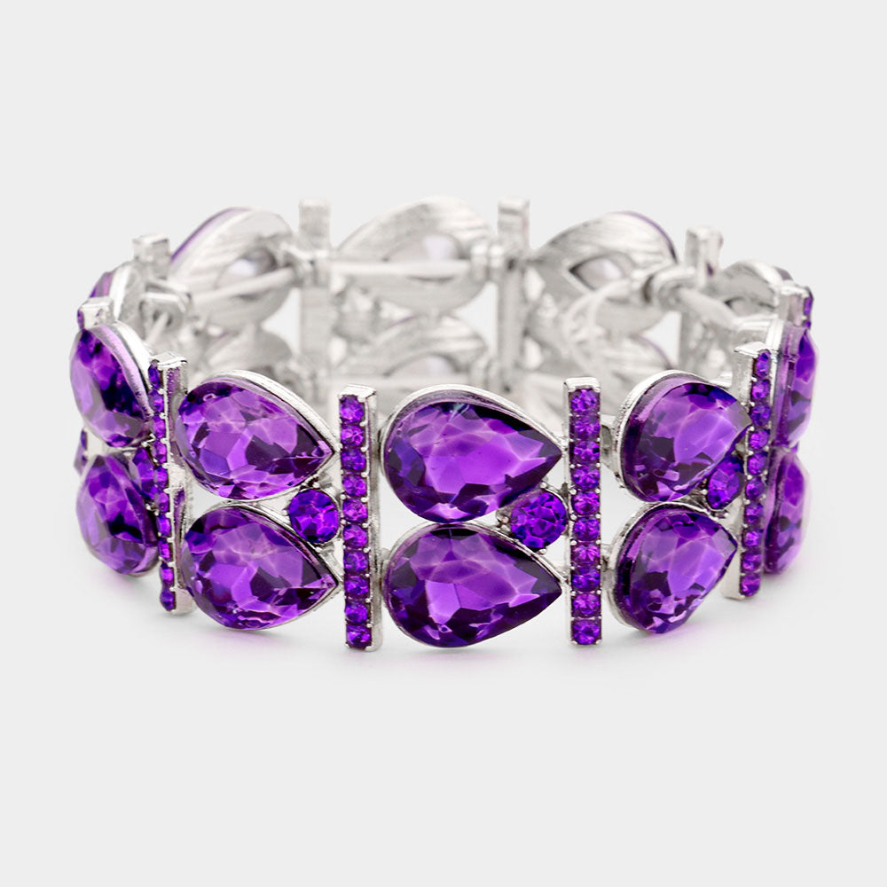 Purple Crystal Teardrop Stretch Pageant Bracelet