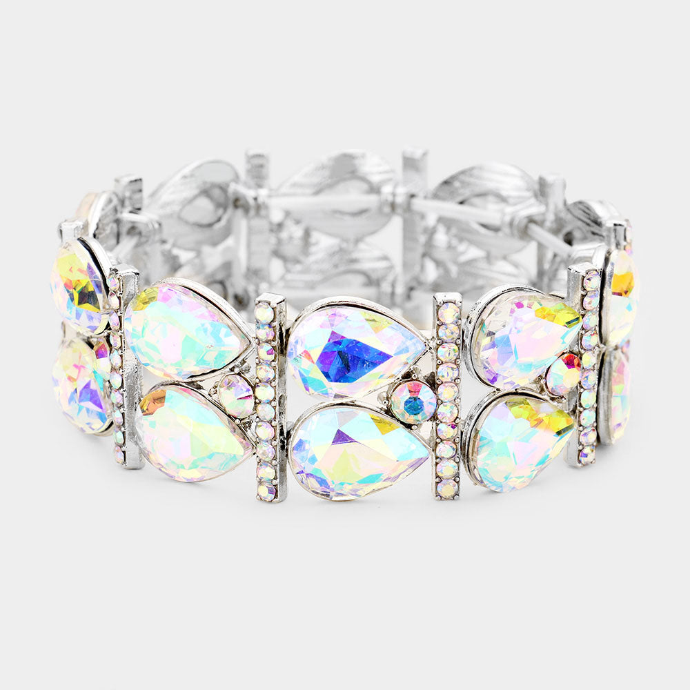 AB Crystal Teardrop Stretch Pageant Bracelet