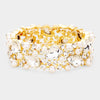 Clear Crystal Teardrop and Pearl Stretch Bracelet on Gold