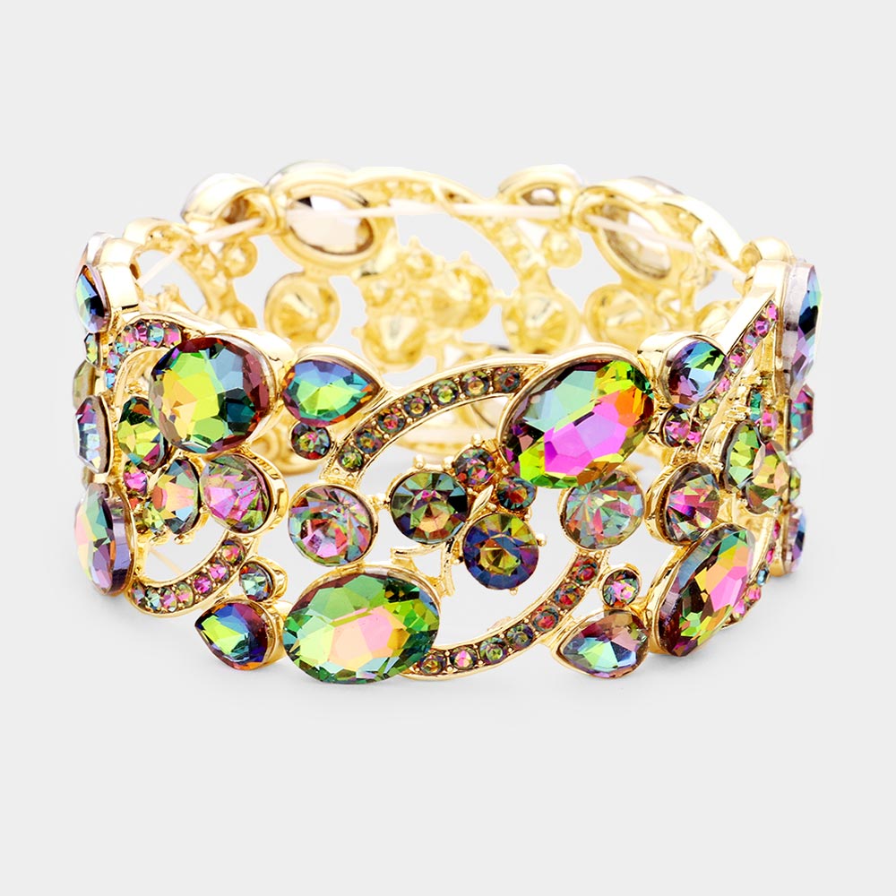 Multi-Color Crystal Butterfly Stretch Bracelet on Gold