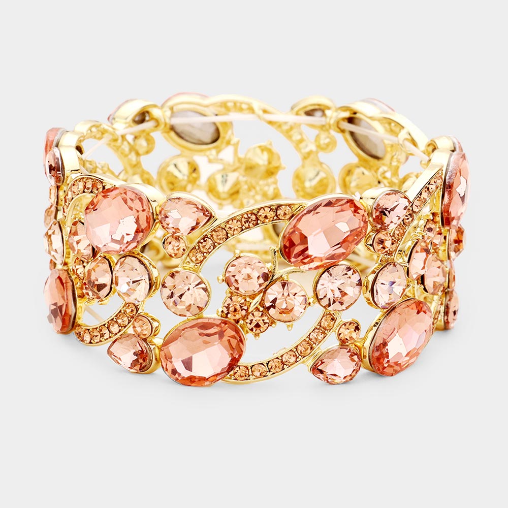 Peach Crystal Butterfly Stretch Bracelet on Gold