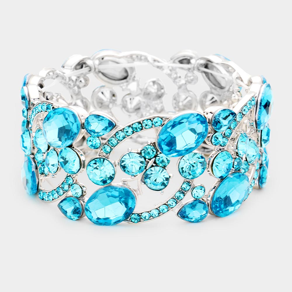 Aqua Crystal Butterfly Stretch Bracelet