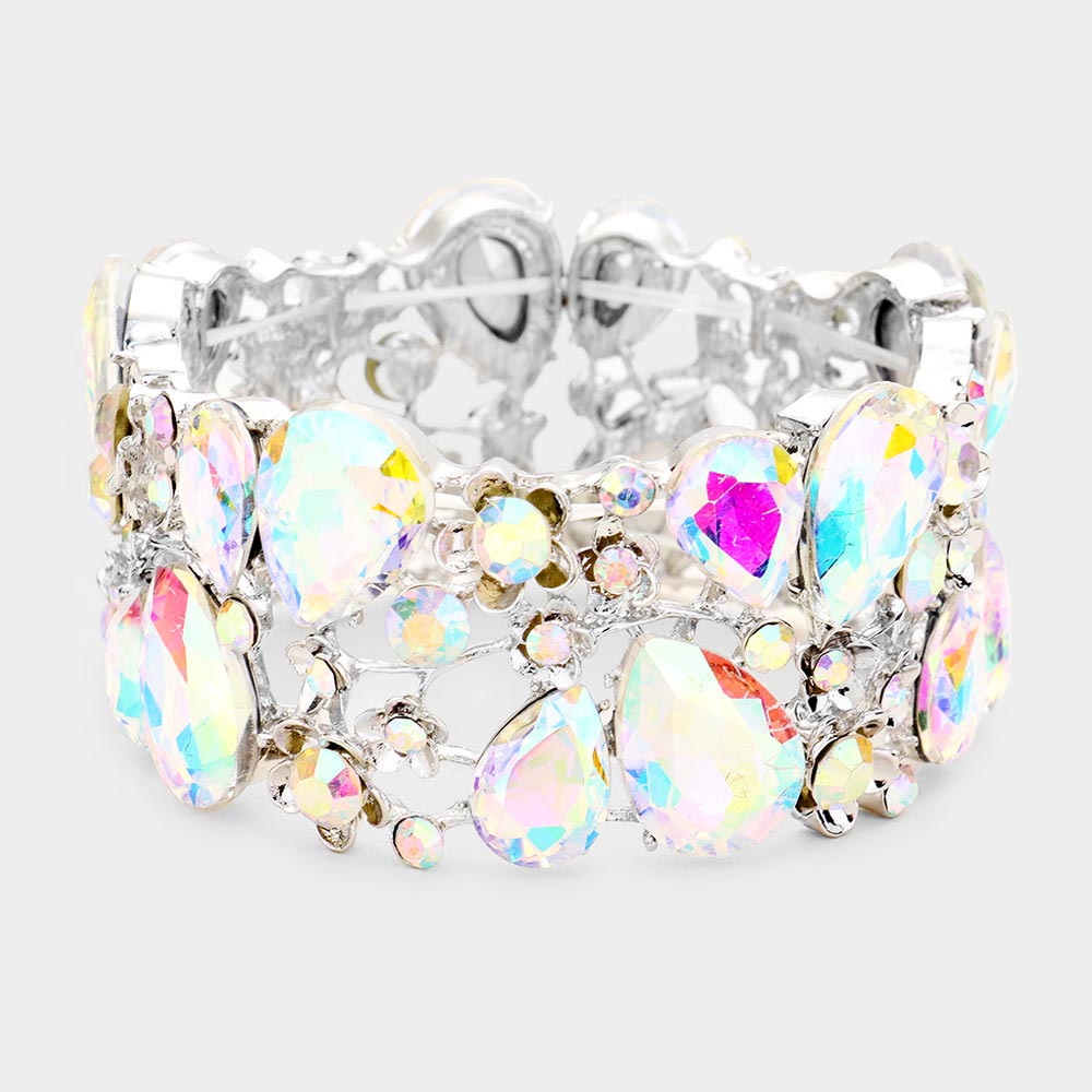 AB Crystal Teardrop Floral Stretch Bracelet