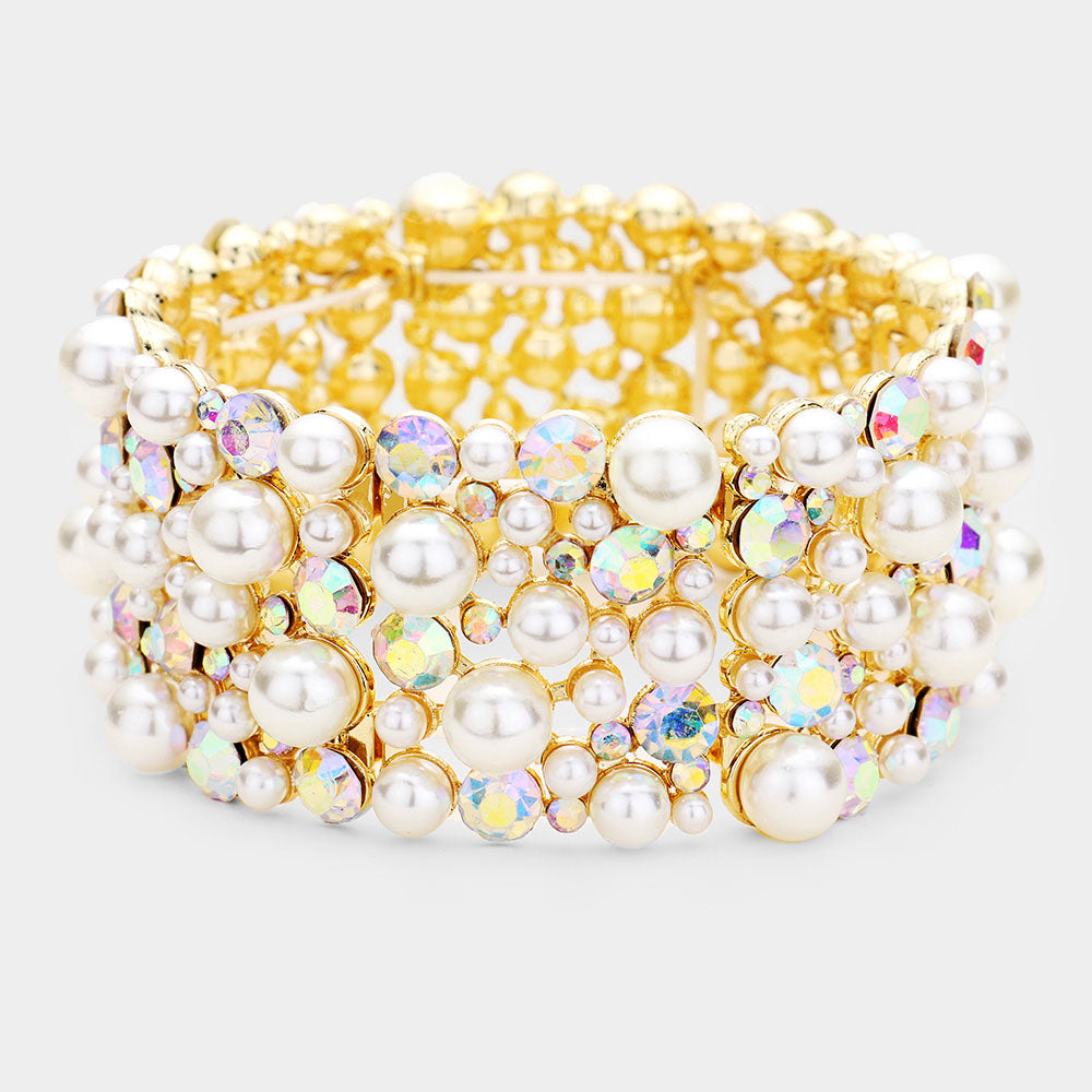 Pearl and Rhinestone Bridal Stretch Bracelet