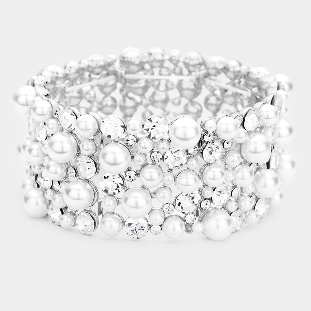 Pearl and Rhinestone Bridal Stretch Bracelet