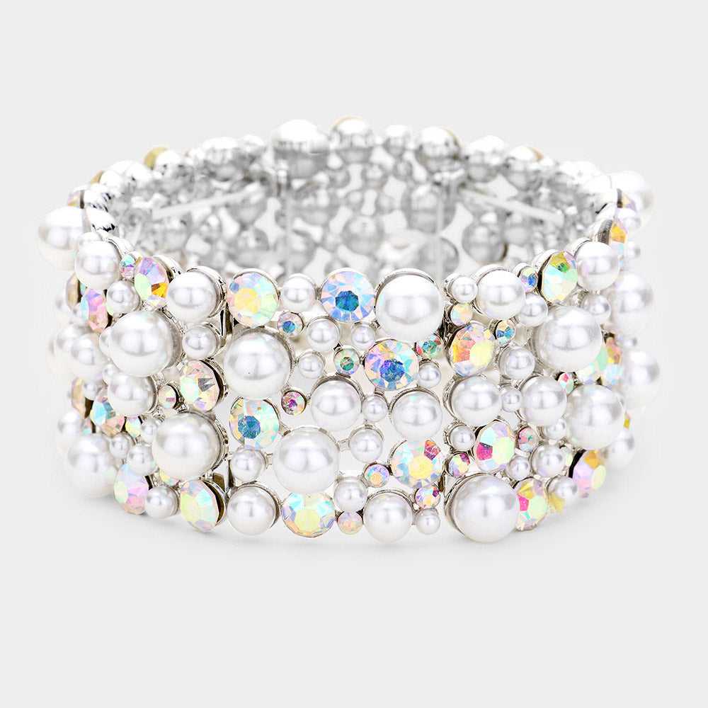 Pearl and Rhinestone Bridal Stretch Bracelet