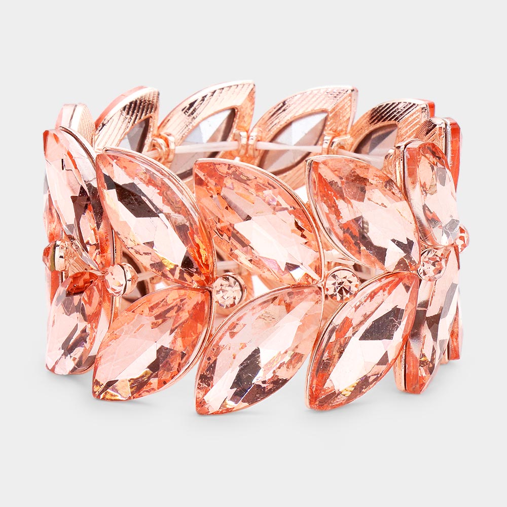 Large Chunky Peach Marquise Stone Stretch Pageant Bracelet | Prom Bracelet