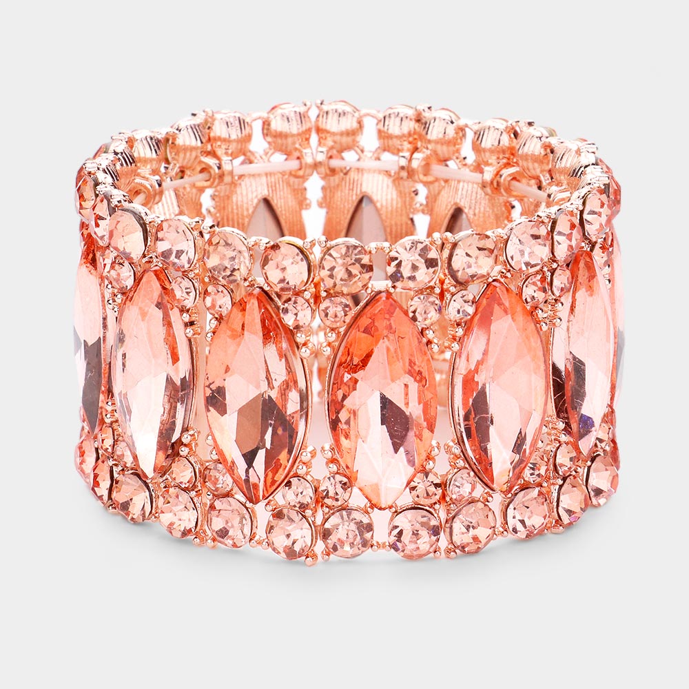 Peach Large Marquise Stoned Stretch Pageant Bracelet | Prom Jewelry