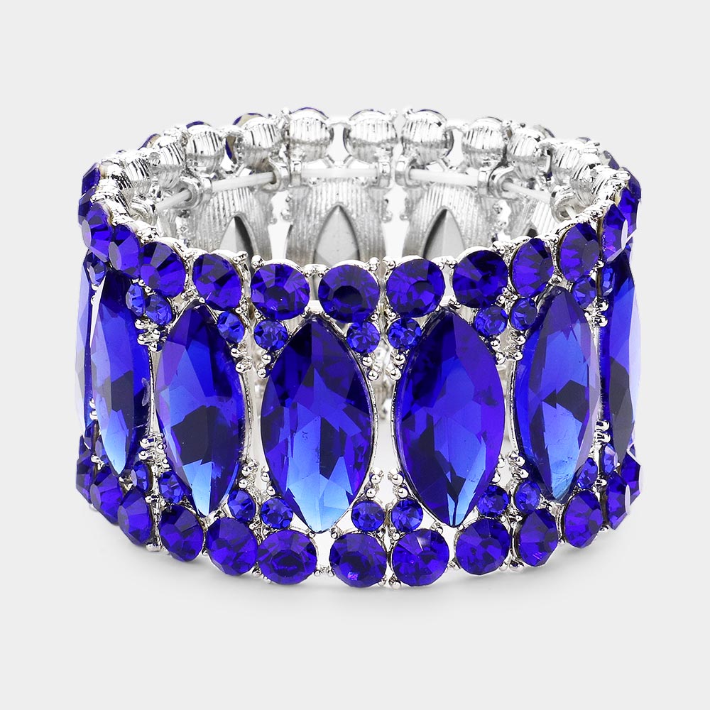 Sapphire Large Marquise Stoned Stretch Pageant Bracelet  | Prom Jewelry 