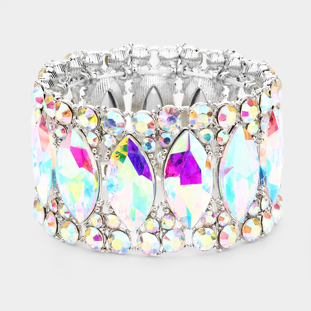 AB Large Marquise Stoned Stretch Pageant Bracelet  | Prom Jewelry