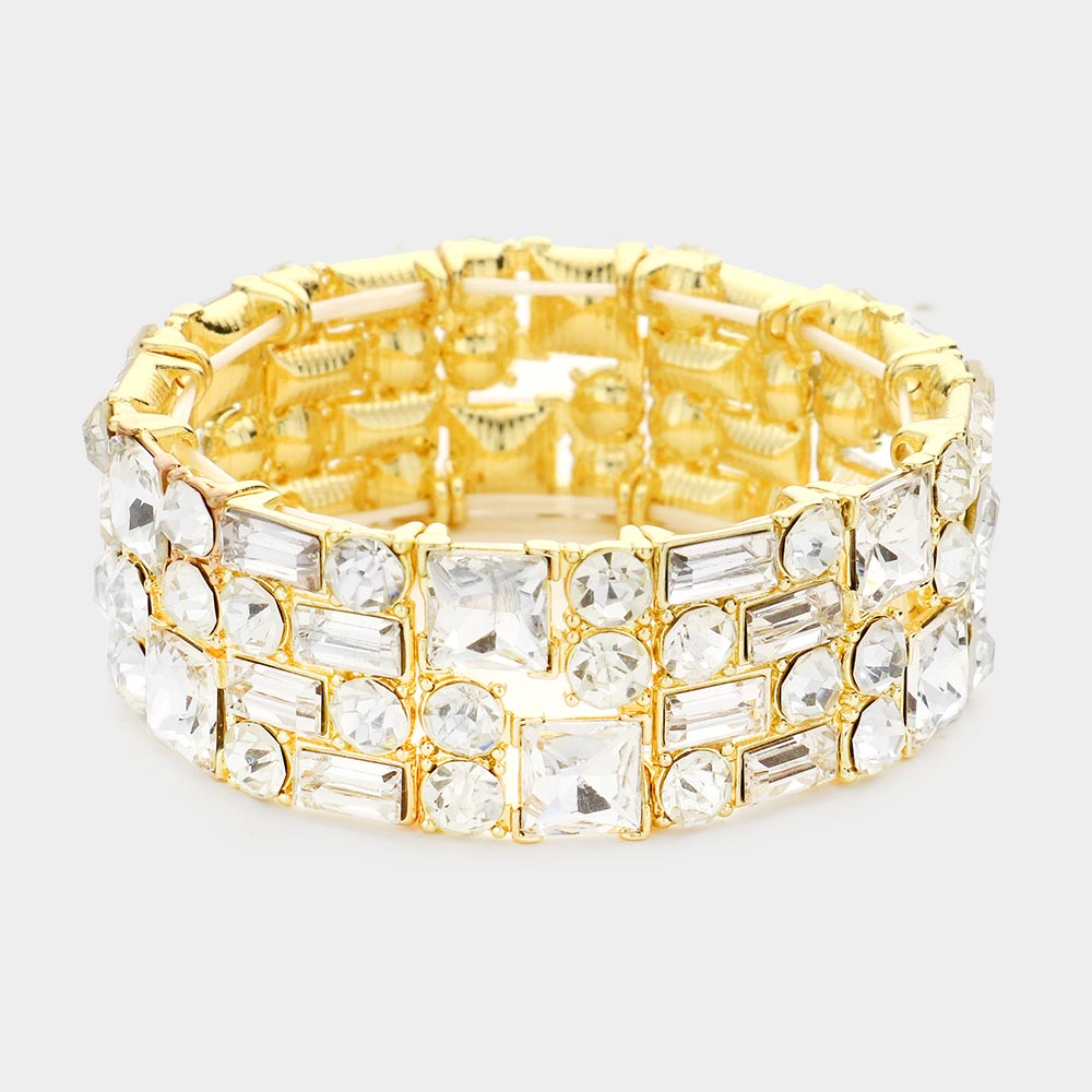 Clear Crystal Petal Teardrop Clip On Pageant Earrings on Gold| Prom Earrings