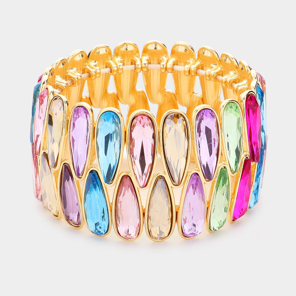 Multi Colored Elongated Teardrop Stone Pageant Bracelet | Prom Bracelet