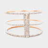 3 Row Split Layer Round Clear Crystal Cuff Bracelet on Rose Gold