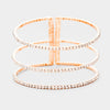 3 Row Split Layer Round Clear Crystal Cuff Bracelet on Rose Gold | 397419
