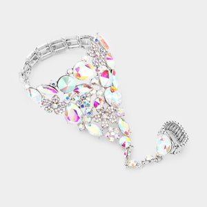AB Teardrop Crystal Rhinestone Hand Chain/Ring Pageant Bracelet  | Prom Jewelry | 432211