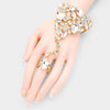 Clear Teardrop Crystal Rhinestone Hand Chain /Ring Pageant Bracelet Gold | Prom Jewelry