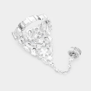 Clear Teardrop Crystal Rhinestone Hand Chain/Ring Pageant Bracelet | Prom Jewelry | 446839