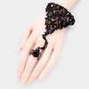 Black Teardrop Crystal Rhinestone Hand Chain /Ring Pageant Bracelet | Prom Jewelry