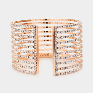 Clear Rhinestone Embellished Split Cuff Pageant Bracelet on Rose Gold  | Prom Bracelet | 519362