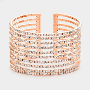 Clear Rhinestone Embellished Split Cuff Pageant Bracelet on Rose Gold | Prom Bracelet