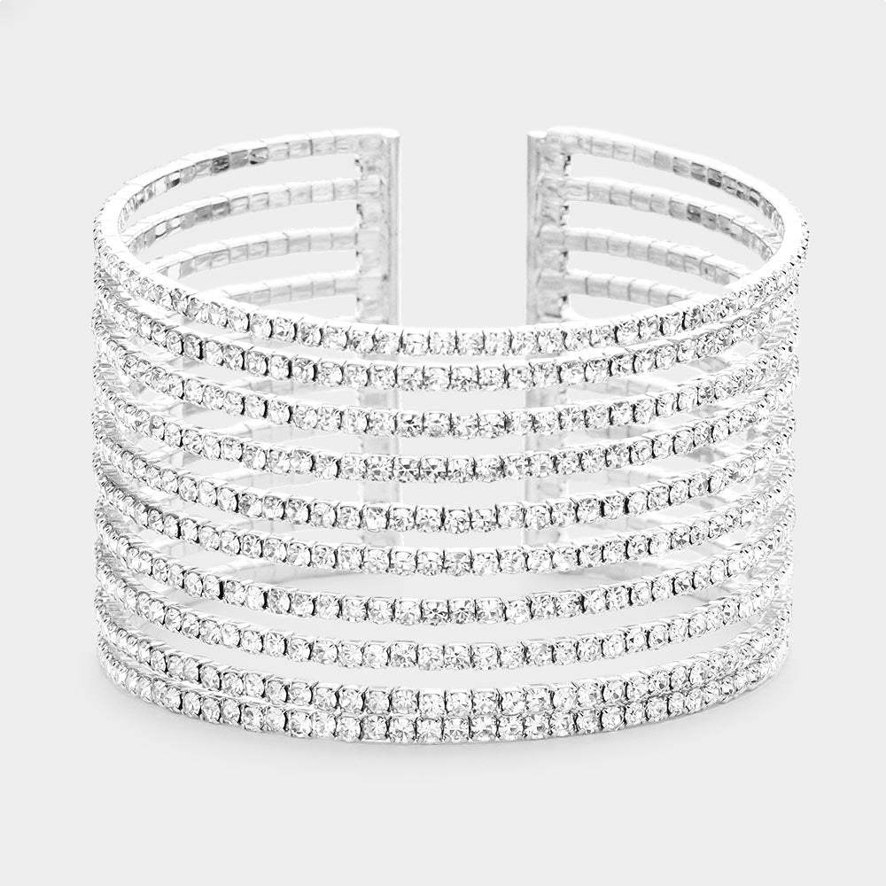 Clear Rhinestone Embellished Split Cuff Pageant Bracelet | Prom Bracelet