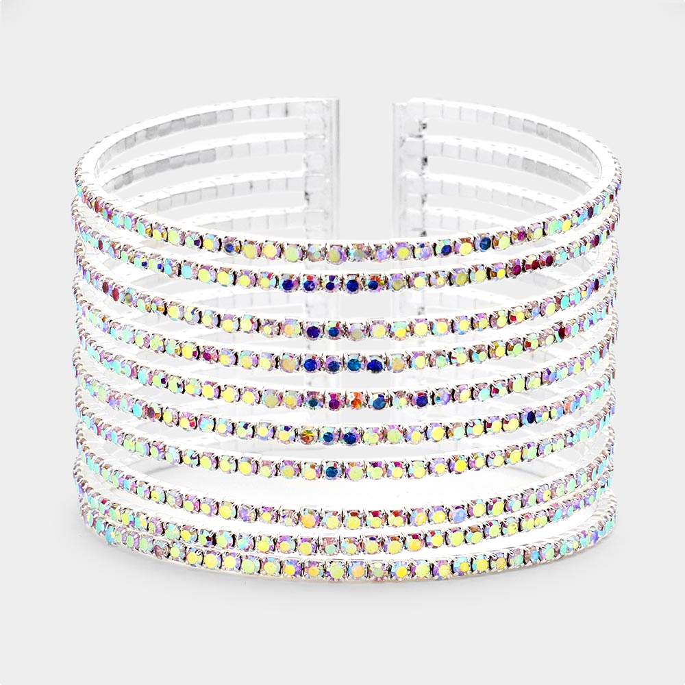 AB Rhinestone Embellished Split Cuff Pageant Bracelet | Prom Bracelet