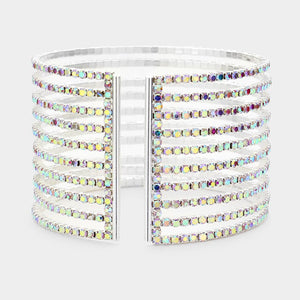 AB Rhinestone Embellished Split Cuff Pageant Bracelet   | Prom Bracelet | 519363