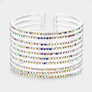 AB Rhinestone Embellished Split Cuff Pageant Bracelet | Prom Bracelet