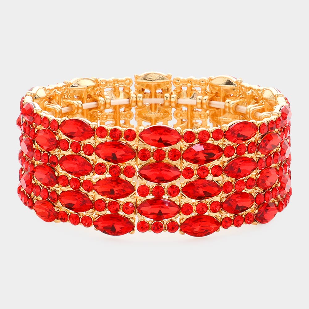 Red Marquise Stone Accented Stretch Pageant Bracelet  | Crystal Bracelet 