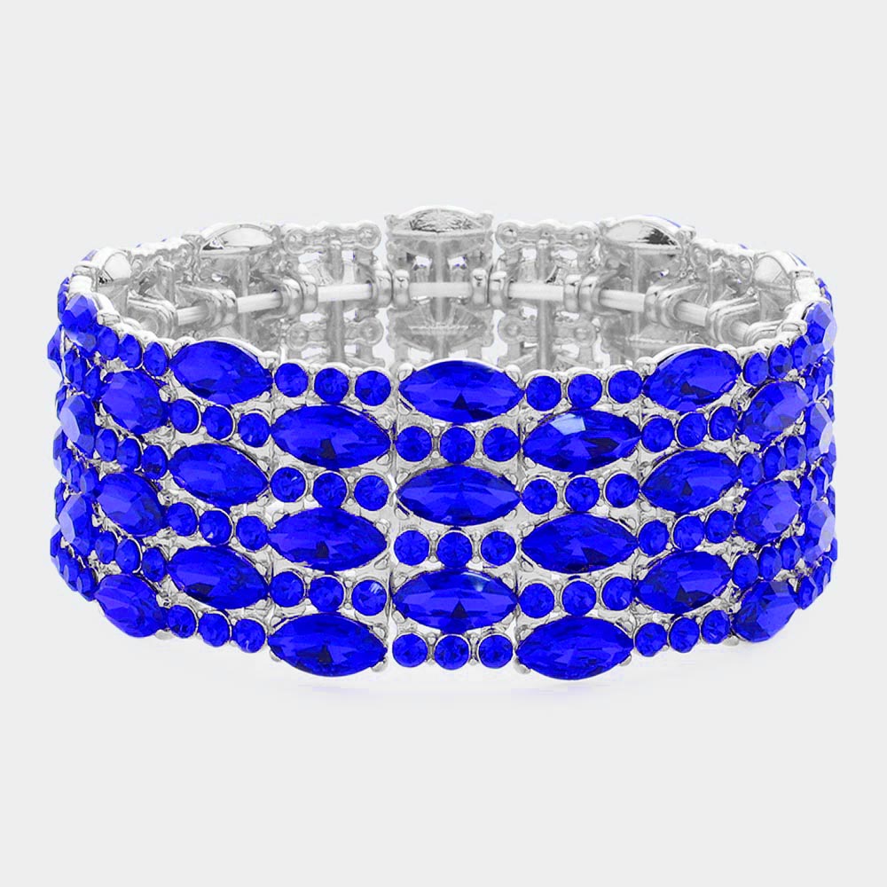 Sapphire Marquise Stone Accented Stretch Pageant Bracelet  | Crystal Bracelet
