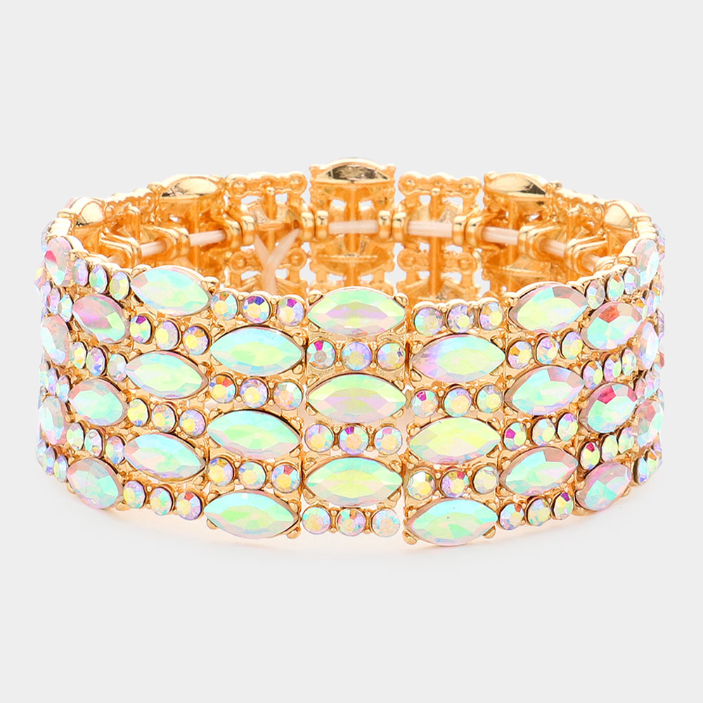 AB Marquise Stone Accented Stretch Pageant Bracelet on Gold | Crystal Bracelet
