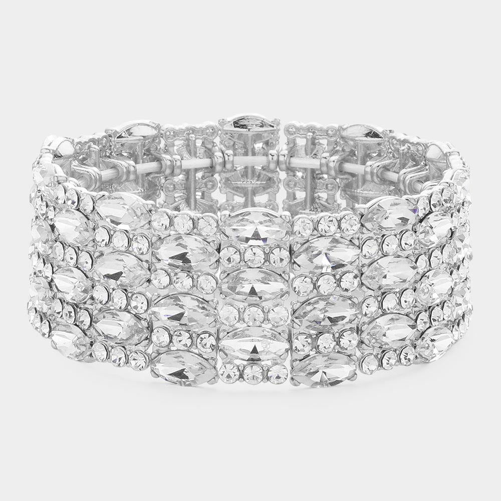 Clear Marquise Stone Accented Stretch Pageant Bracelet  | Crystal Bracelet | 581608
