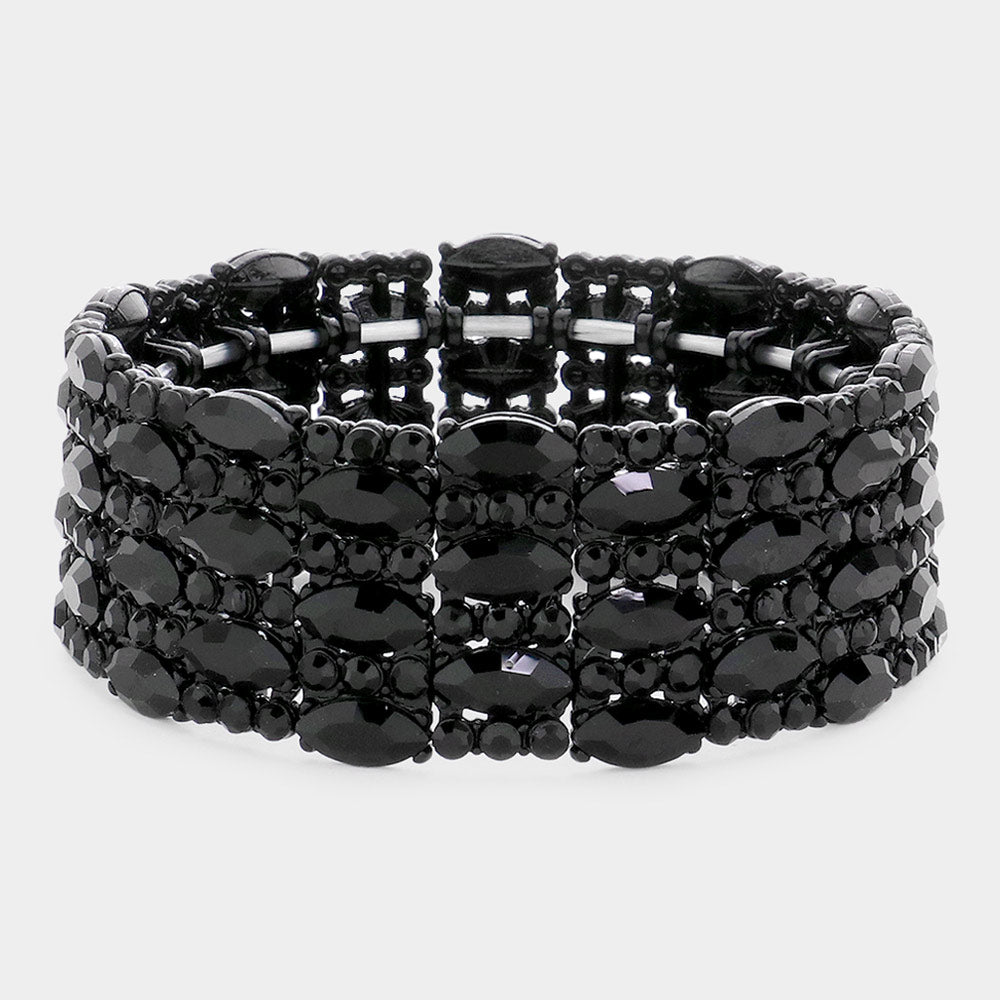 Black Marquise Stone Accented Stretch Pageant Bracelet  | Crystal Bracelet