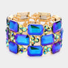 Blue-Green AB Emerald Cut Stone Accented Pageant Stretch Bracelet | Crystal Bracelet
