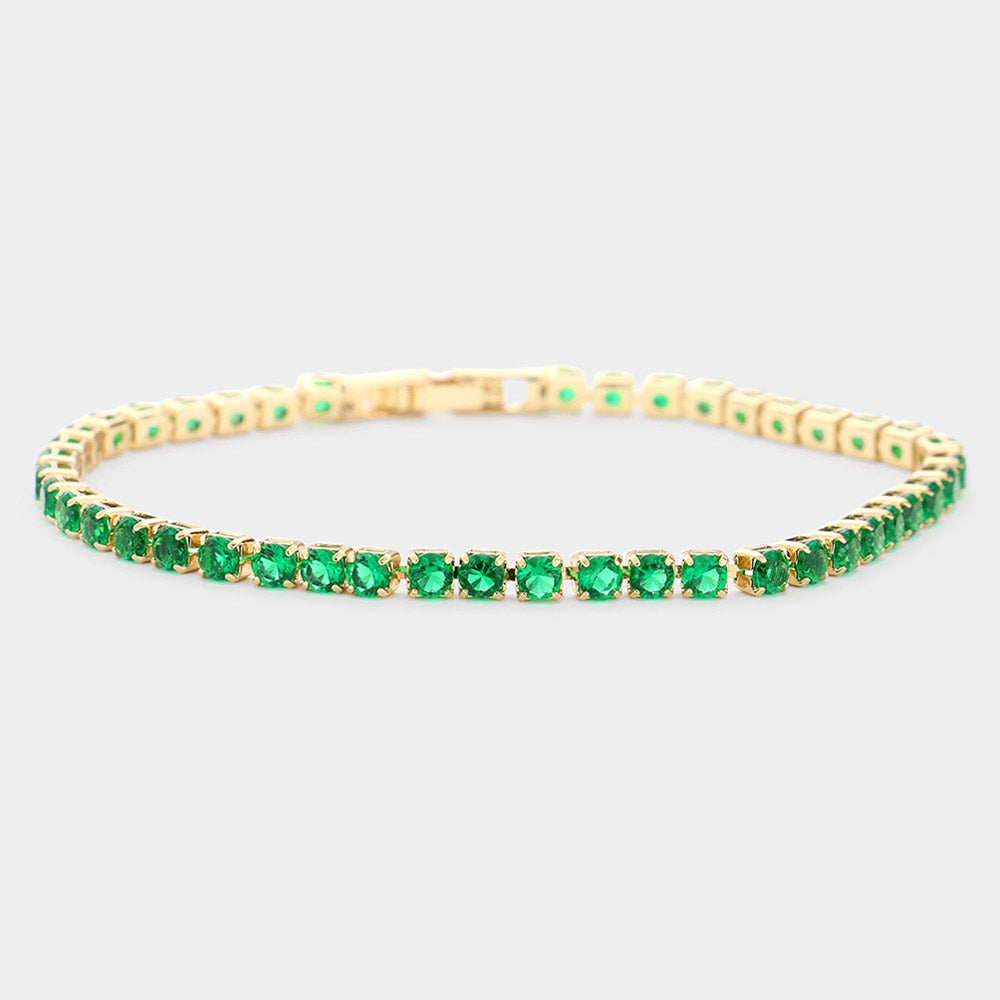 Thin Green Rhinestone Tennis Bracelet | Pageant Jewelry | Prom Jewelry