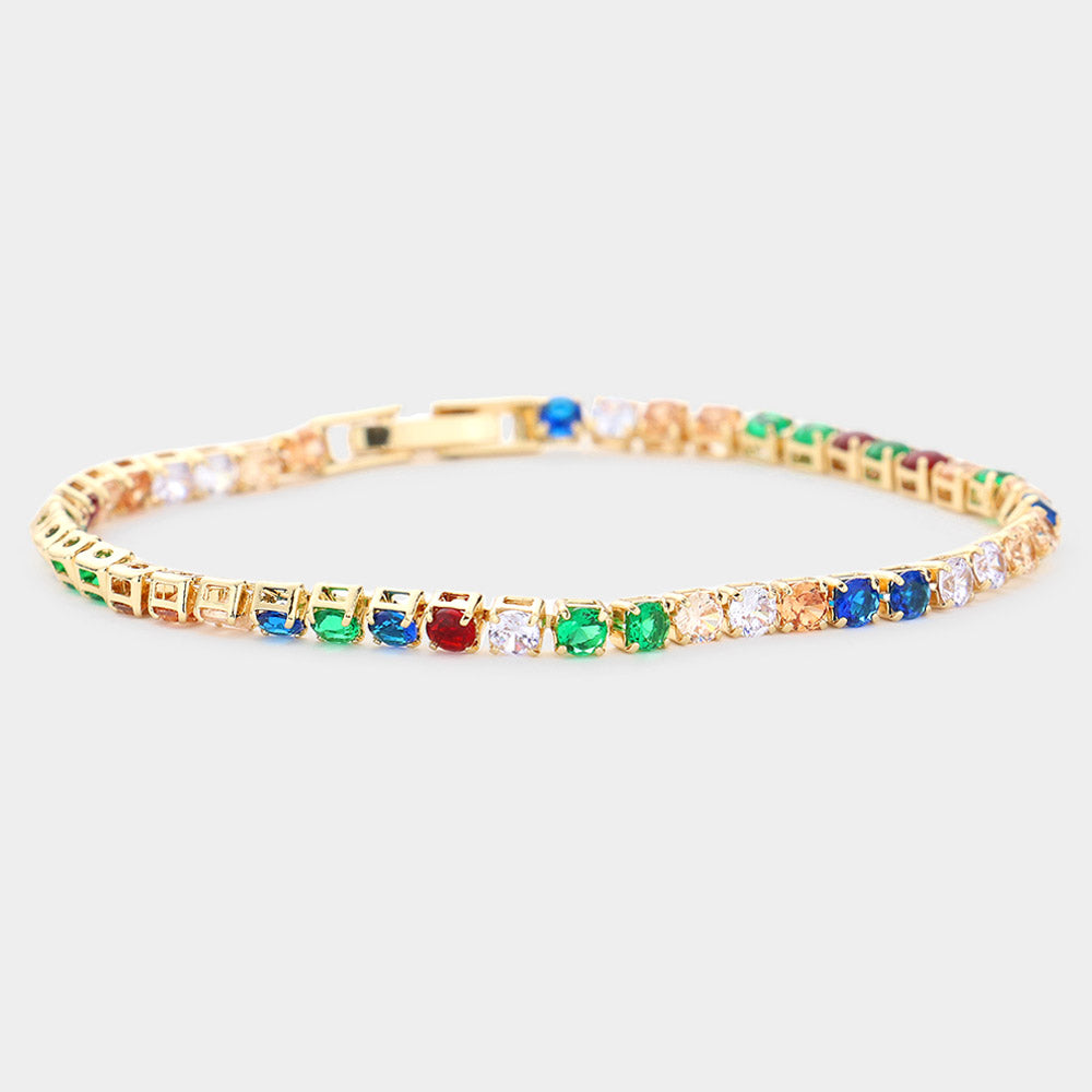 Thin Multi-Color Rhinestone Tennis Bracelet  | Pageant Jewelry | Prom Jewelry